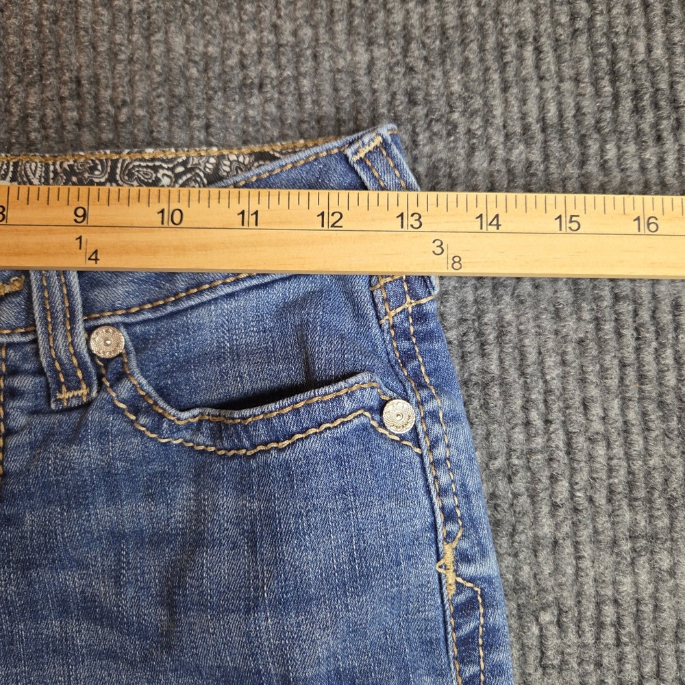 Ariat REAL Denim Womens 14 Medium Wash Bootcut Stretch Jeans Blue Paisley Trim - Picture 7 of 8